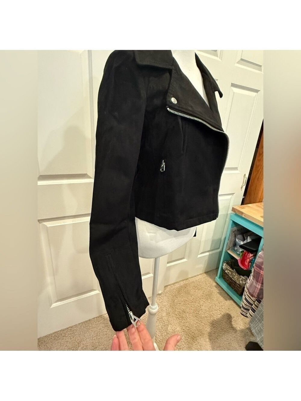 Silence + Noise Black Faux Suede Moto Jacket “Let’s Be Better Humans” - Picture 8 of 13
